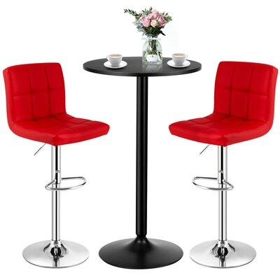 Wrought Studio™ 3pcs Pub Table Set 24'' Round Bar Table & 2 Adjustable Bar Stools Black - Image 0
