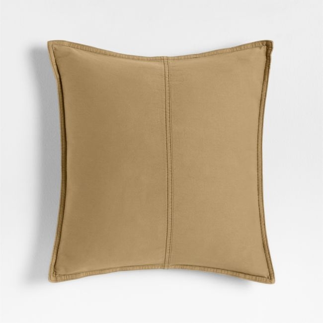 Amanha Washed Organic Cotton Denim 20"x20" Camel Tan Throw Pillow with Down-Alternative Insert - Image 0