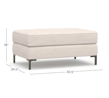 Jake Upholstered Ottoman with Bronze Legs, Polyester Wrapped Cushions, Chenille Basketweave Charcoal - Image 1