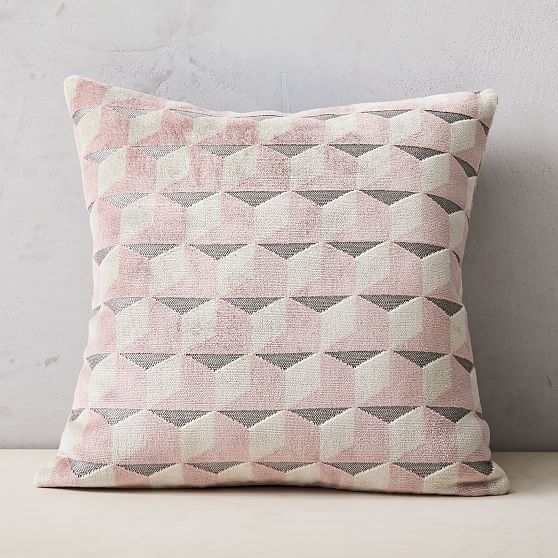 Alternating Geo Jacquard Velvet Pillow Cover, 20"x20", Pink Stone - Image 0