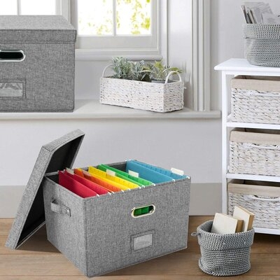 2 Pack File Organizer Box Office Document Storage With Lid, Collapsible Linen Hanging Filing Organization, Home Portable Storage With Handle, Letter Size Legal Folder - Image 0