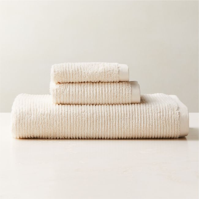 Brooks Ribbed Organic Cotton Warm White Bath Towel Set - Image 0