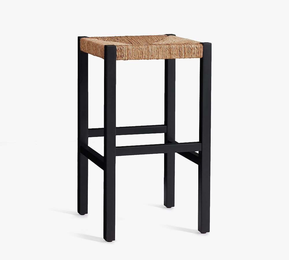 Malibu Woven Backless Barstool, Warm Black - Image 0