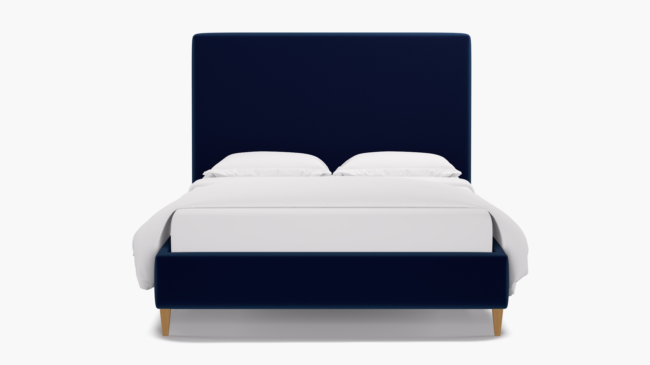 Classic Bed, Navy Performance Velvet, Natural Square Tapered Leg, Queen - Image 0