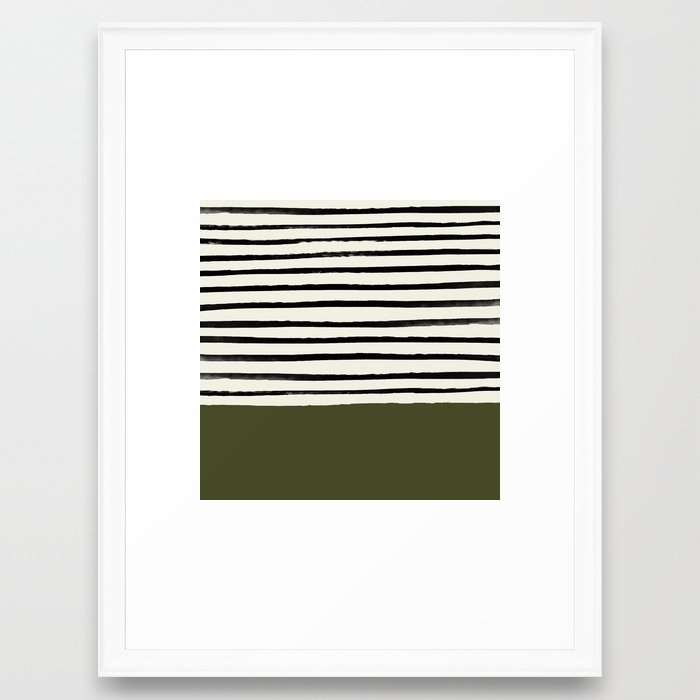 Olive Green X Stripes Framed Art Print by Leah Flores - Scoop White - Medium(Gallery) 18" x 24"-20x26 - Image 0