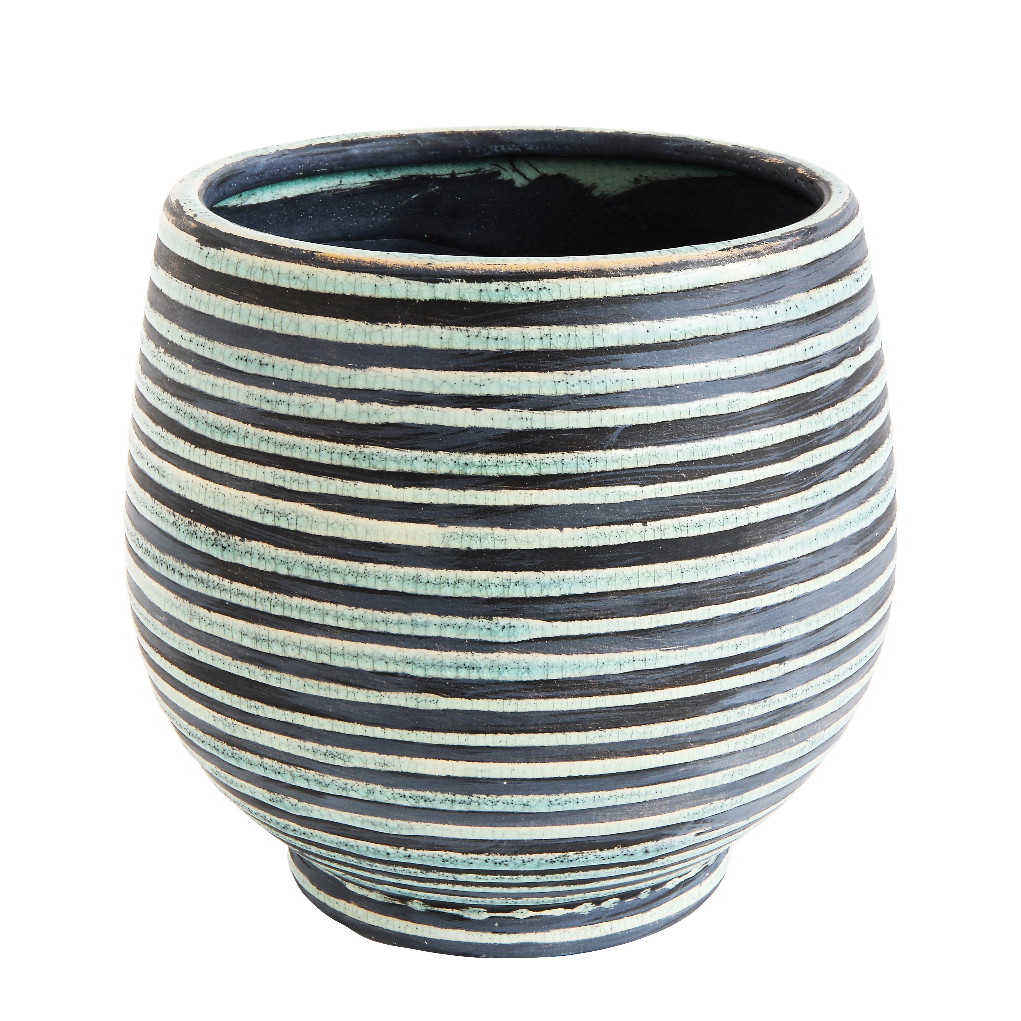 Aqua Striped Round Terracotta Planter - Image 0