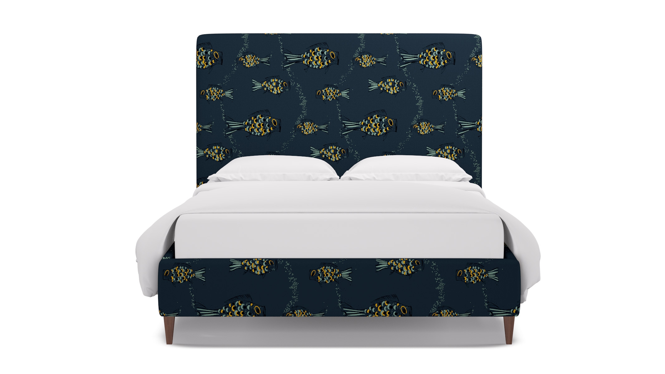 Classic Bed, Indigo Sakana, Walnut Square Tapered Leg, Queen - Image 0