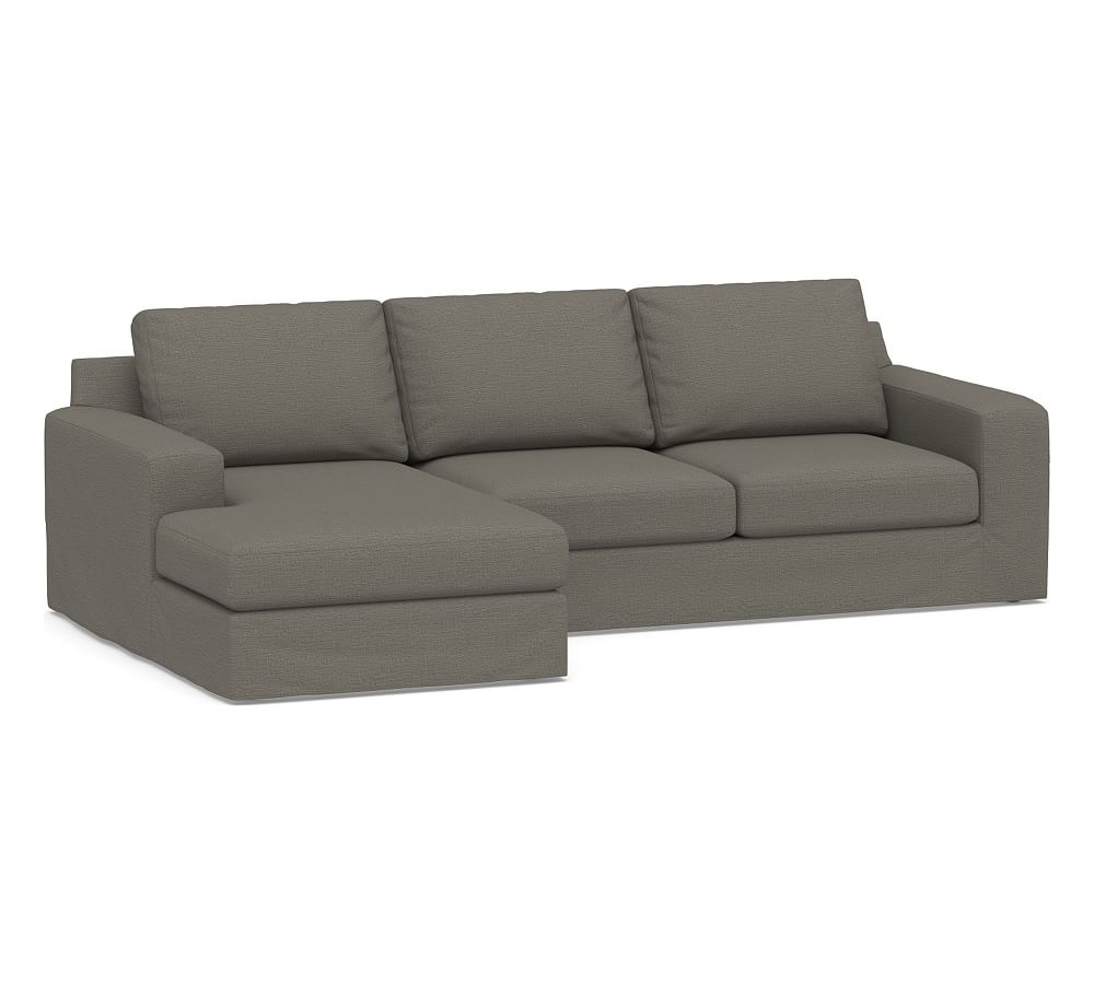 Big Sur Square Arm Slipcovered Right Arm Loveseat with Chaise Sectional, Down Blend Wrapped Cushions, Chunky Basketweave Metal - Image 0