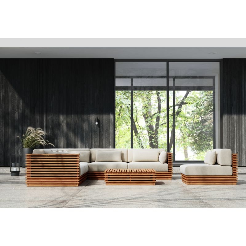Batten Natural Teak Outdoor Armless Chair with Canvas Sunbrella ® Cushions - Image 1
