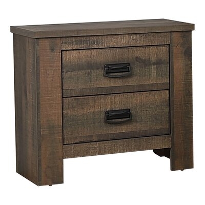Wooden Nightstand With 2 Drawers And Saw Hewn Texture, Brown - Image 0