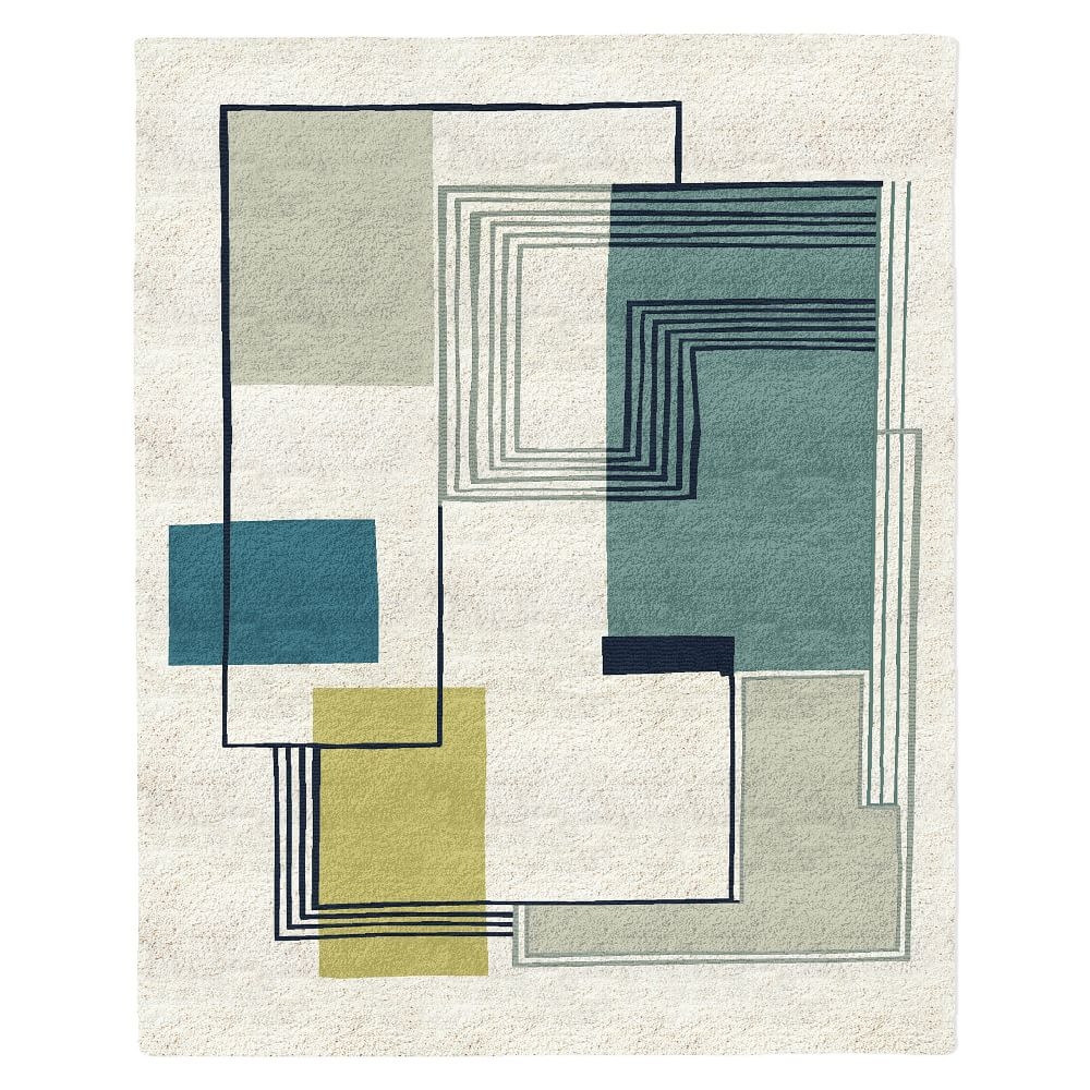 Abstract Lines Wool Rug, 4x6, Lapis - Image 0