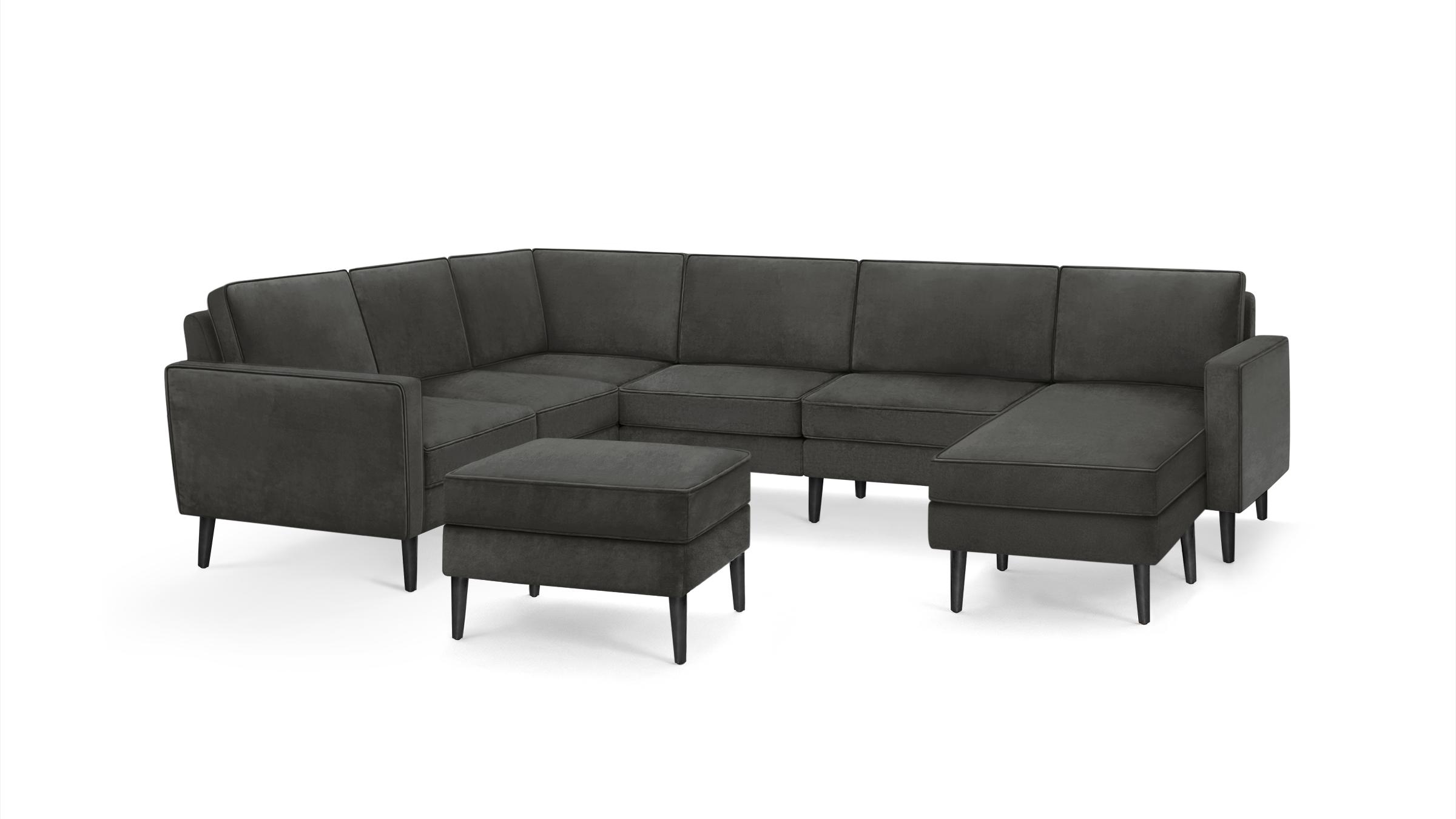 Nomad Velvet 6-Seat Corner Sectional with Reversible Chaise and Ottoman - Graphite Grey - Performance Velvet / Ebony - Wood - Image 0