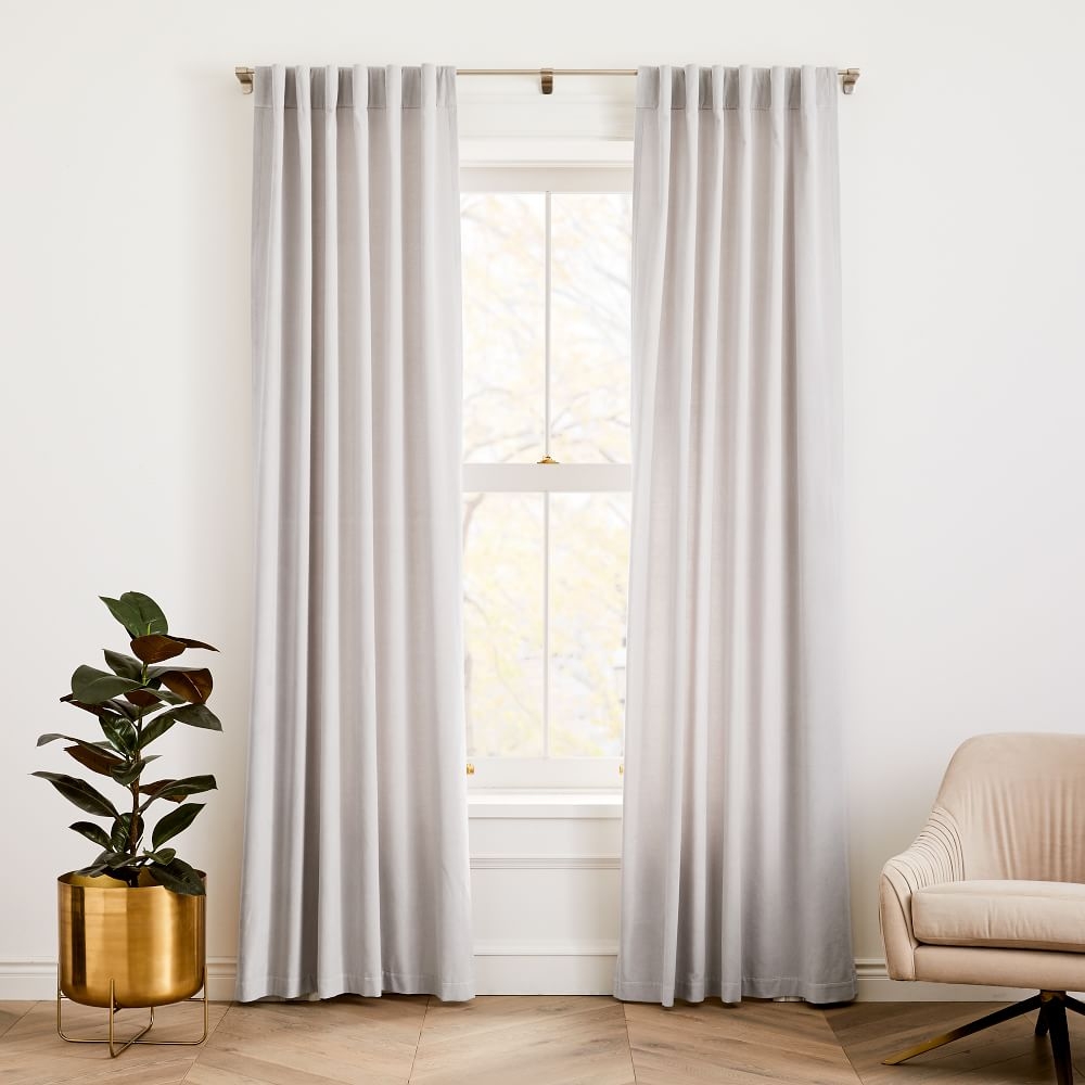 Cotton Velvet Curtain, Set of 2, Frost Gray, 48"x84" - Image 0