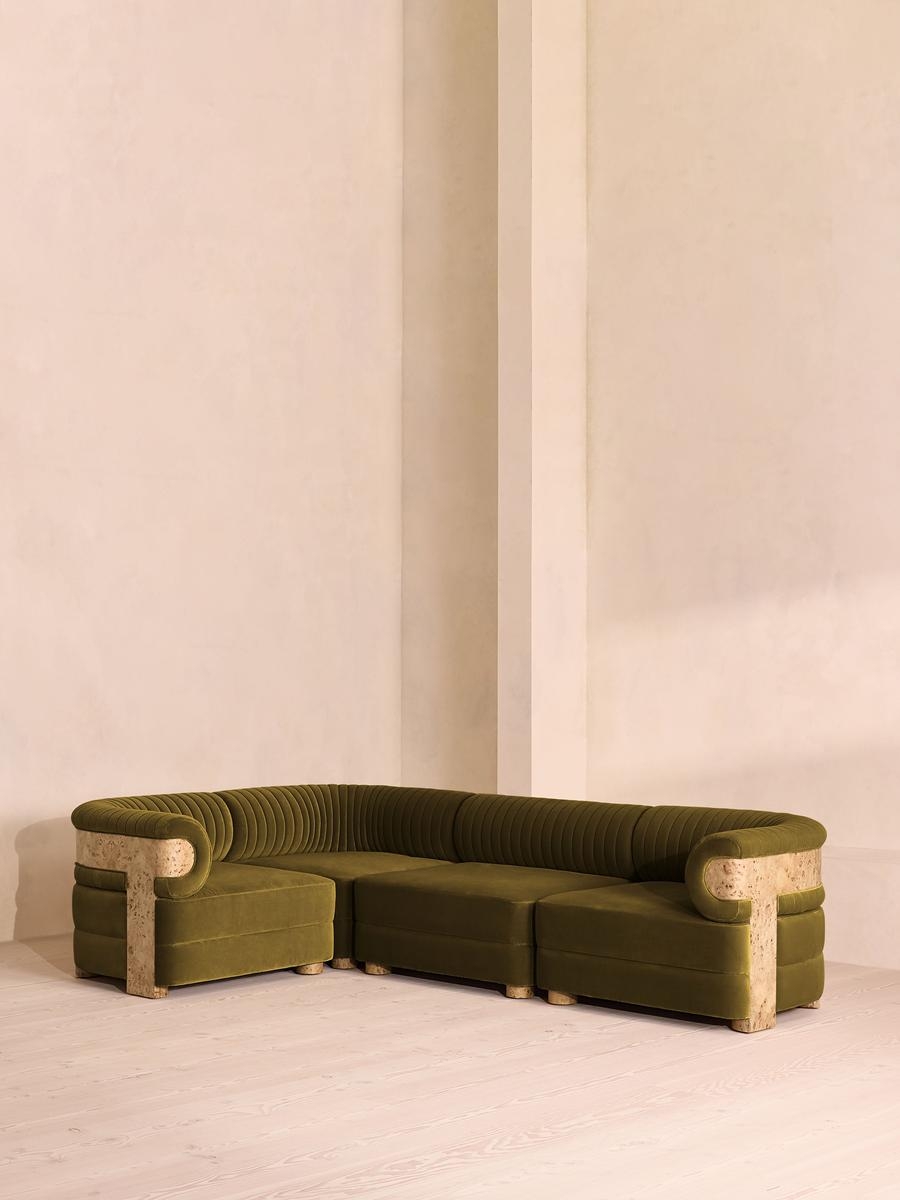 Caleb Sectional Sofa, L-Shape Sofa, Velvet, Olive, Blonde Burl, US - Image 0