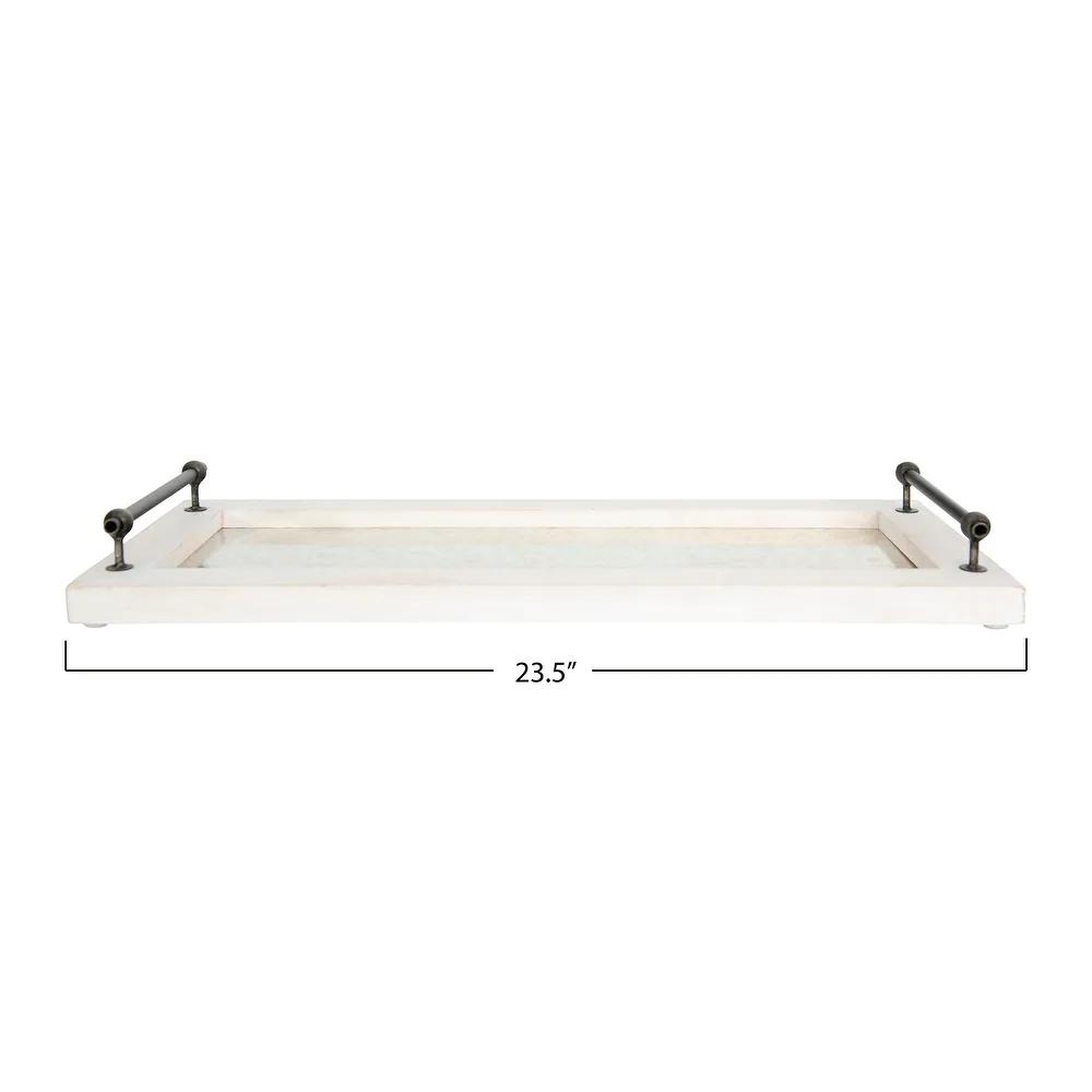 Decorative Wood & Metal Tray with Handles, White - Image 1