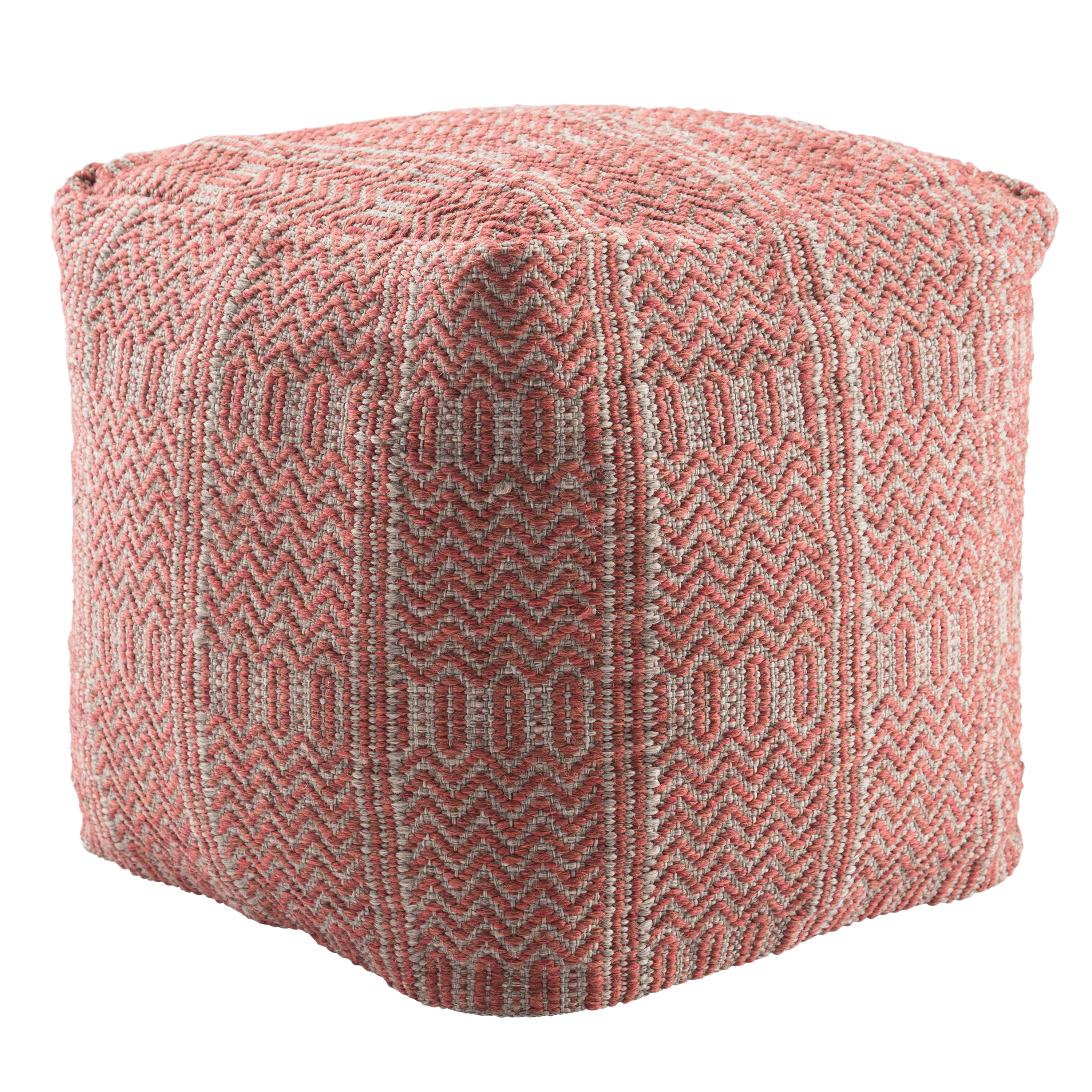 Destrie Indoor/ Outdoor Tribal Red/ Light Gray Cube Pouf - Image 0