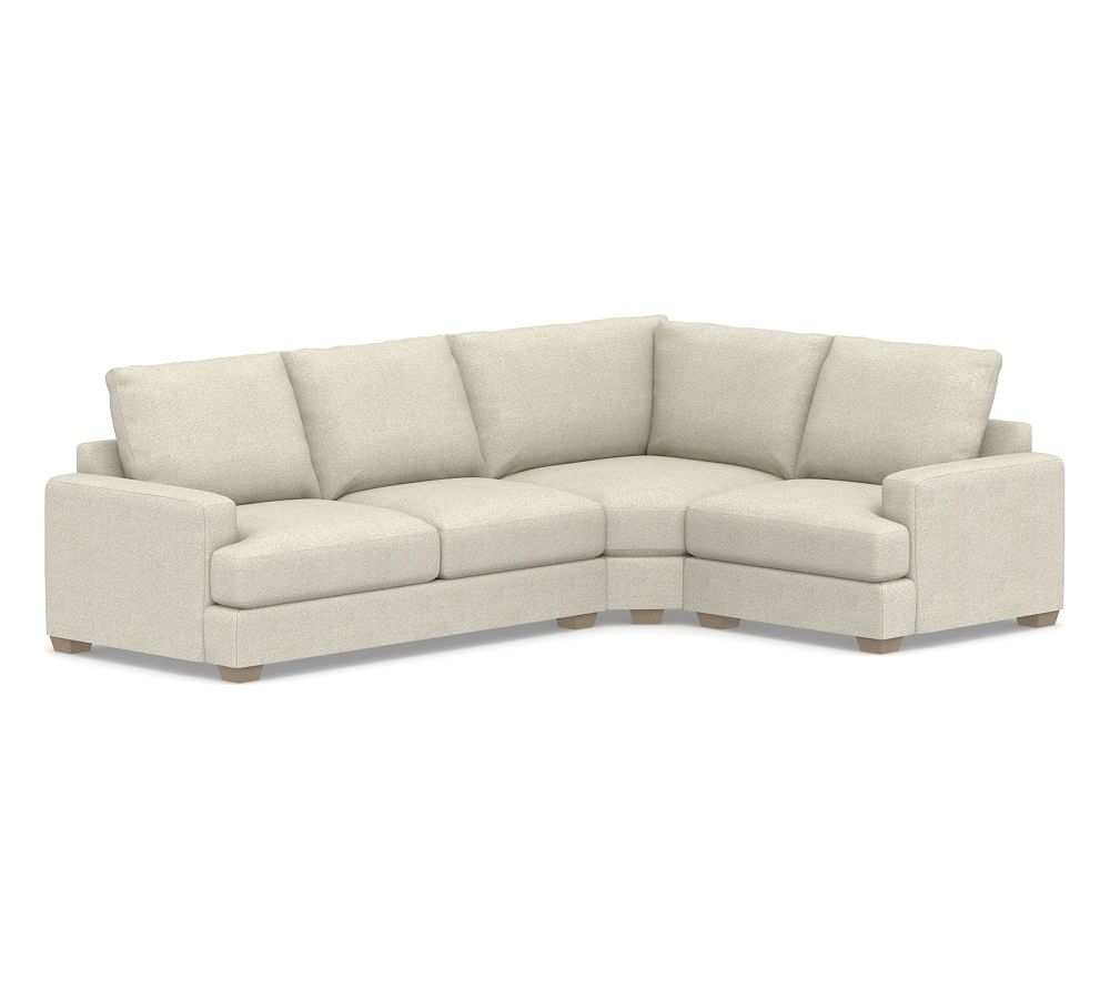 Canyon Square Arm Upholstered Left Arm 3-Piece Wedge Sectional, Down Blend Wrapped Cushions, Performance Heathered Basketweave Alabaster White - Image 0