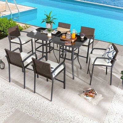 Aban Square 6 - Person 31.5" Long Bar Height Dining Set with Cushions - Image 0