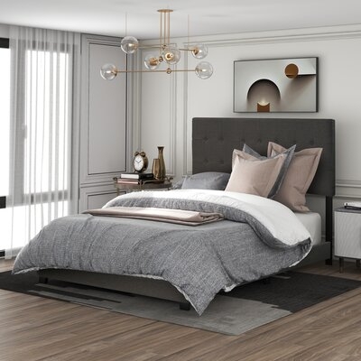 Upholstered Linen Stitch Tufted Platform Bed, Full Size,Gray - Image 0