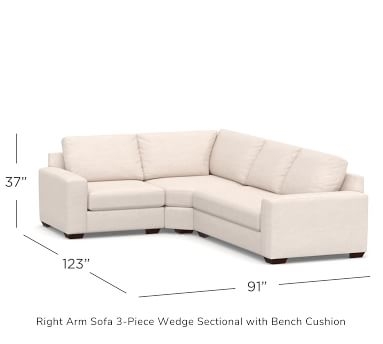 Big Sur Square Arm Upholstered Left Arm 3-Piece Wedge Sectional with Bench Cushion, Down Blend Wrapped Cushions, Park Weave Ivory - Image 5