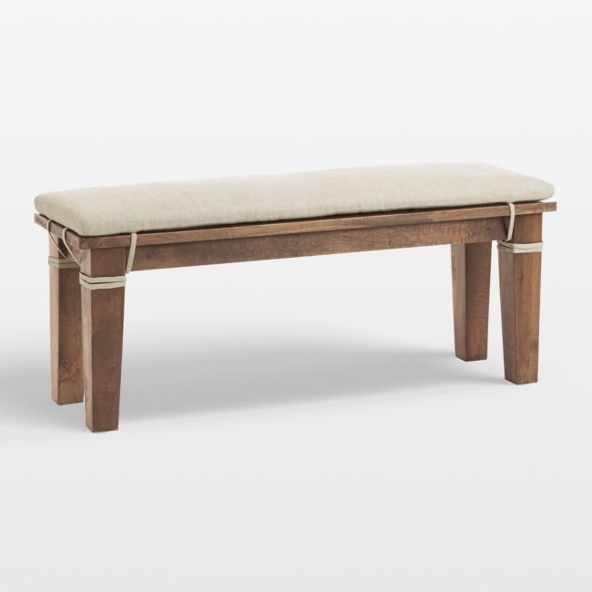Basque 48" Light Brown Wood Bench with Natural Cushion - Image 0