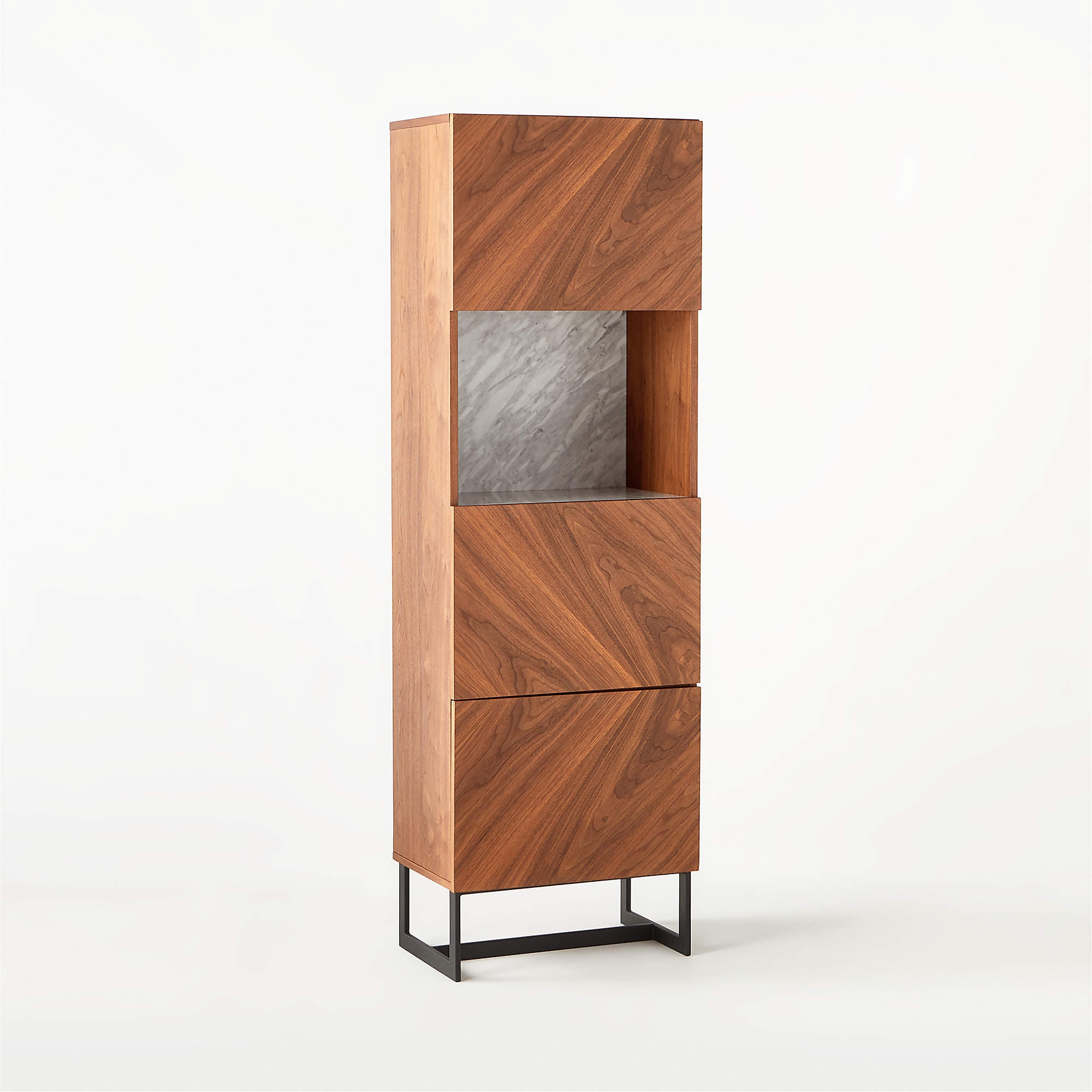 Suspend Tall Bar Cabinet, White Marble & Walnut - Image 1