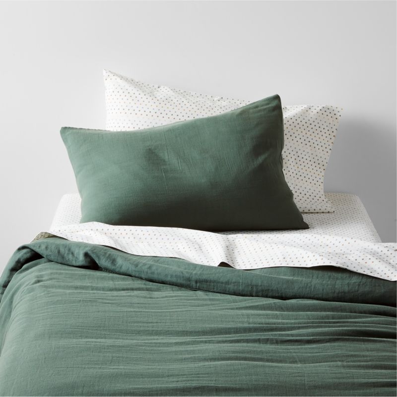 Supersoft Pine Green Organic Cotton Gauze Kids Pillow Sham - Image 1