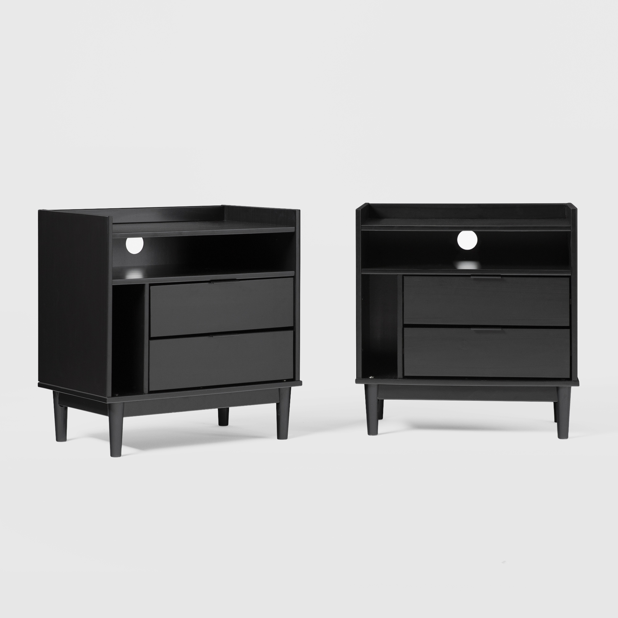 25" Solid Wood 2-Drawer Night Stand with Gallery - 2PK - Black - Image 0