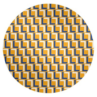 Round Geometric Yellow/Blue Area Rug - Image 0