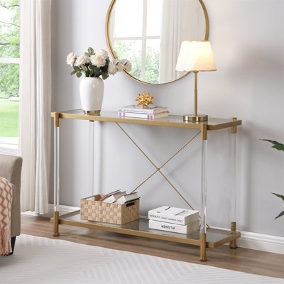 Modern Golden Glass Console Table - Stylish And Functional Console Table For Living Room & Bedroom - Image 0
