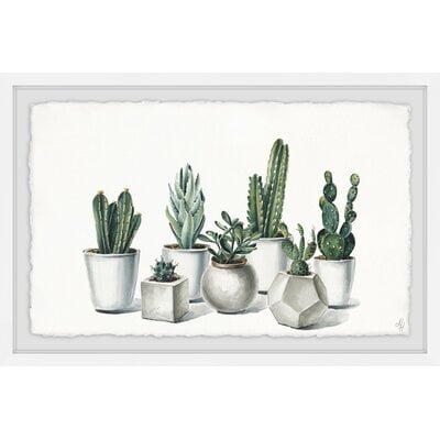Altavista 'White Potted Cacti' Framed Watercolor Painting Print - Image 0