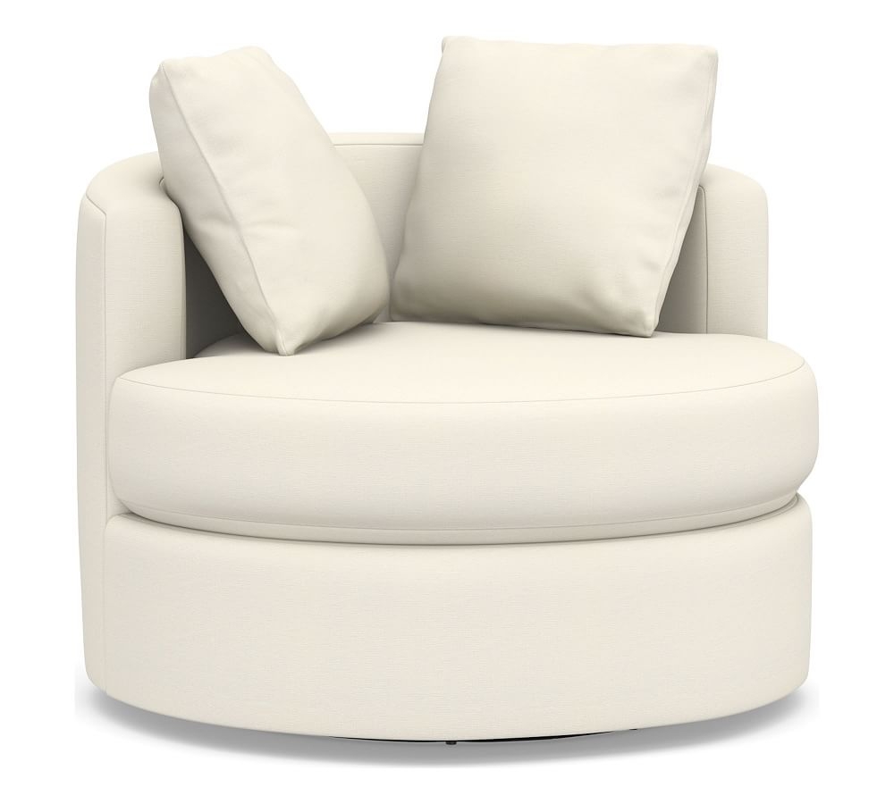 Balboa Upholstered Swivel Armchair, Polyester Wrapped Cushions, Textured Twill Ivory - Image 0