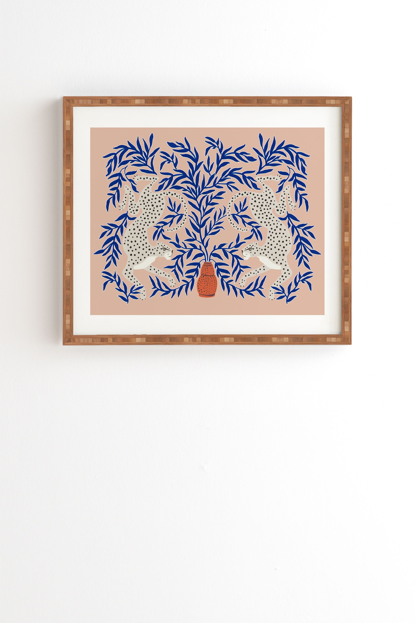 Leopard Vase by Megan Galante - Framed Wall Art Bamboo 19" x 22.4" - Image 0