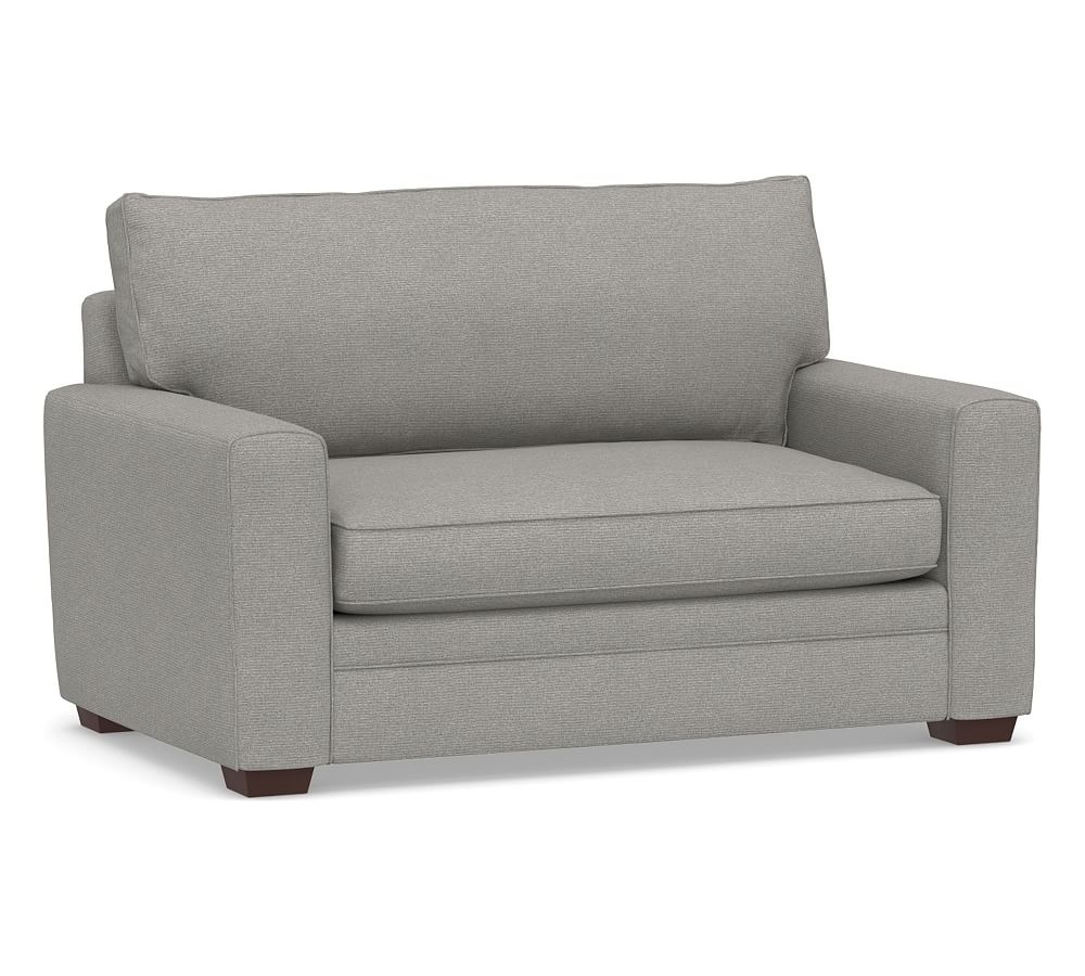 Pearce Square Arm Upholstered Twin Sleeper Sofa with Memory Foam Mattress, Polyester Wrapped Cushions, Performance Heathered Basketweave Platinum - Image 0