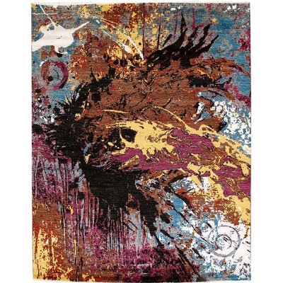 One-of-a-Kind Chrisanne Hand-Knotted New Age Abstract Blue/Brown/Yellow 8' x 10'2" Wool Area Rug - Image 0