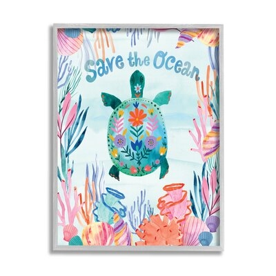 Save The Ocean Sentiments Floral Pattern Tortoise - Image 0