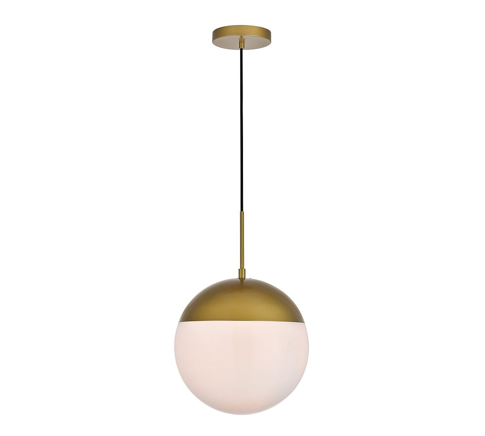 Dorland Glass Globe Pendant, 12", Brass with Frosted White Glass - Image 0