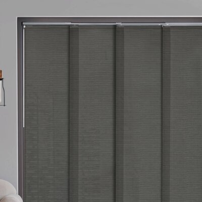 Deluxe Adjustable Sliding Panel Track Blind 45.8"- 86" W X 96" H, Extendable 4-Rail Track Track, Trimmable Natural Woven Fabric, Semi-Privacy, Tea Time - Image 0