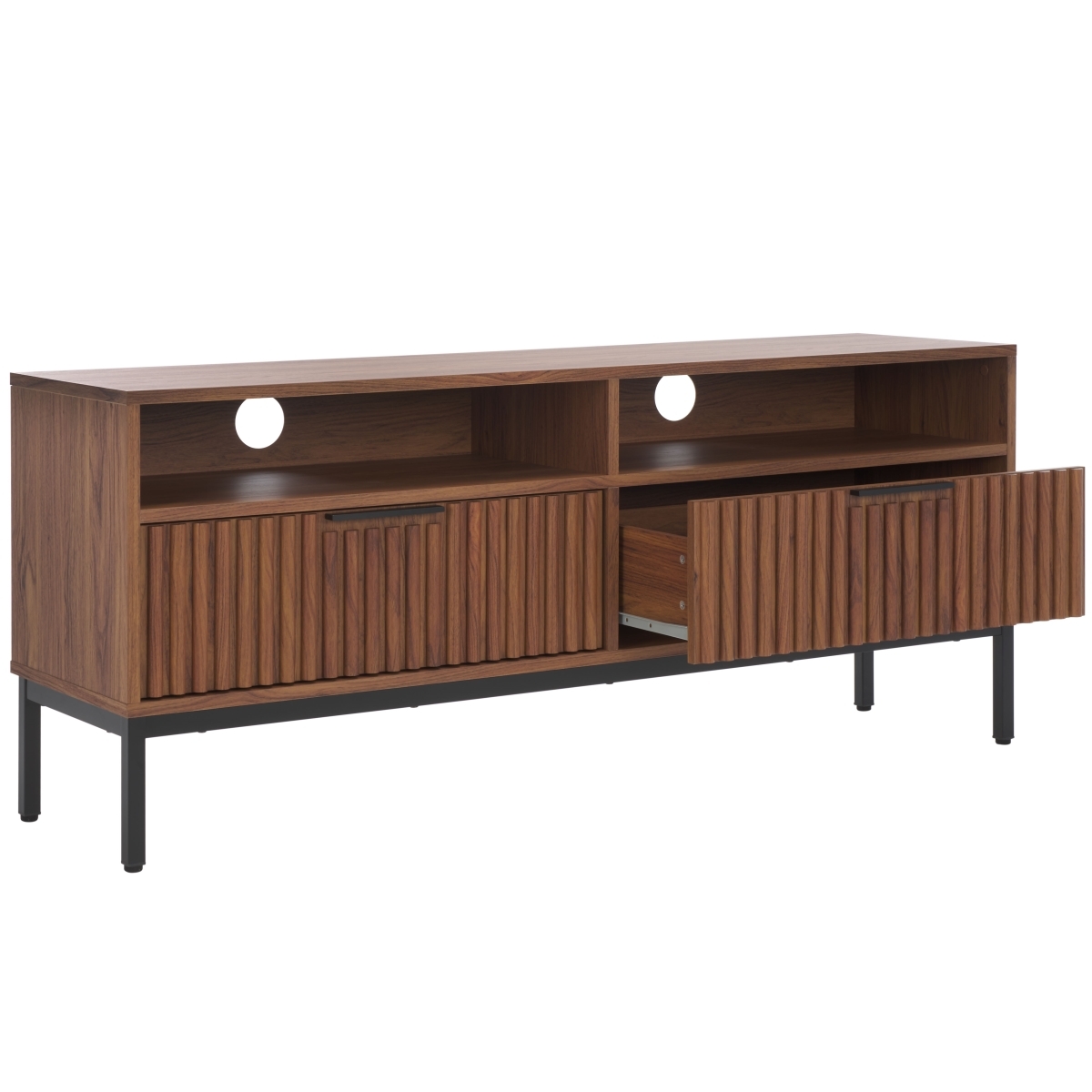 Lylia 2 Drawer 2 Shelf Media Stand - Walnut / Black - Safavieh - Image 7