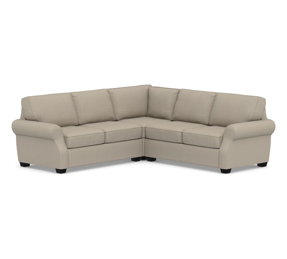 SoMa Fremont Roll Arm Upholstered 3-Piece L-Shaped Corner Sectional, Polyester Wrapped Cushions, Sunbrella(R) Performance Herringbone Light Gray - Image 0