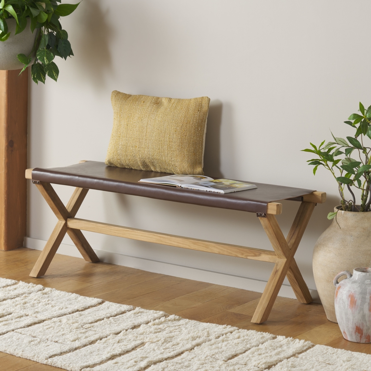 Elron Bench - Cognac / Natural - Safavieh - Image 1