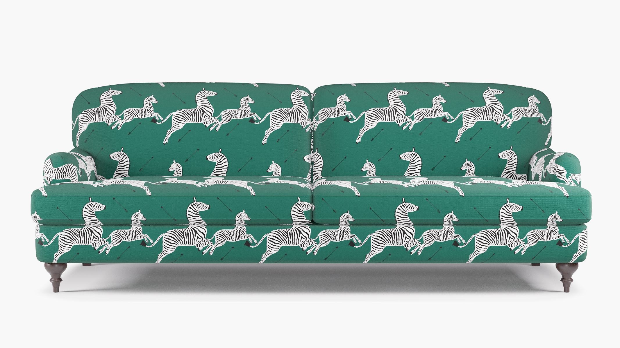 English Roll Arm Sofa, Emerald Zebra, Espresso Turned Wood Leg - Image 0