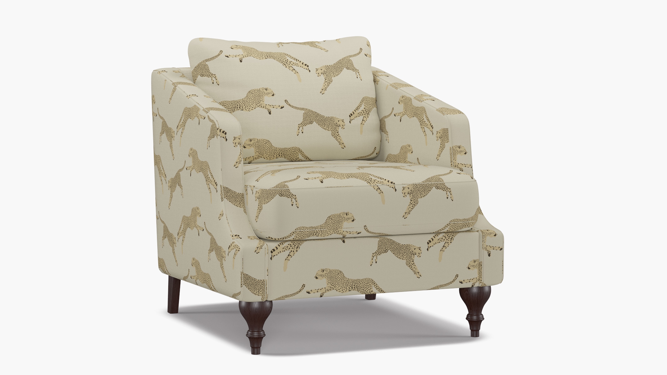 Slope Arm Chair, Desert Cheetah, Espresso Turned Wood Leg - Image 1