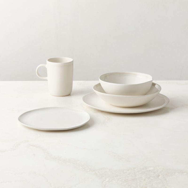 Hyacinth White Salad Plates with Reactive Glaze Set of 6 - Image 4
