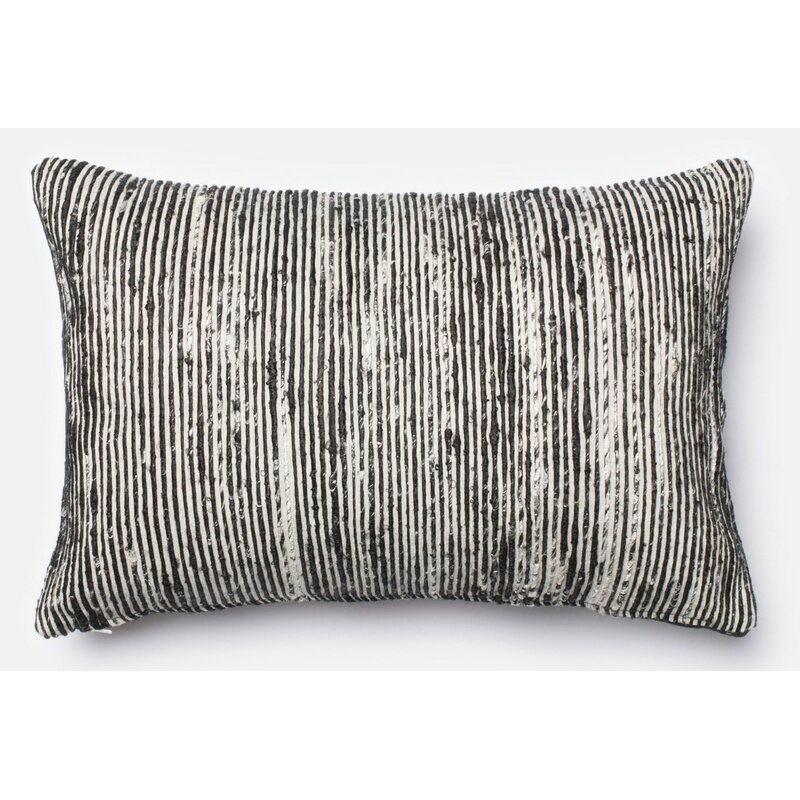 Silk Down Striped Lumbar Pillow Color: Black/Multi - Image 0