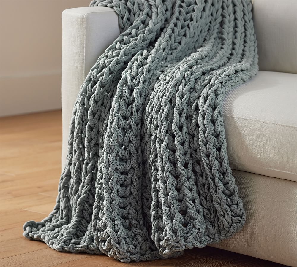 Colossal Ribbed Handknit Throw Blanket, 44 x 56", Chambray - Image 0