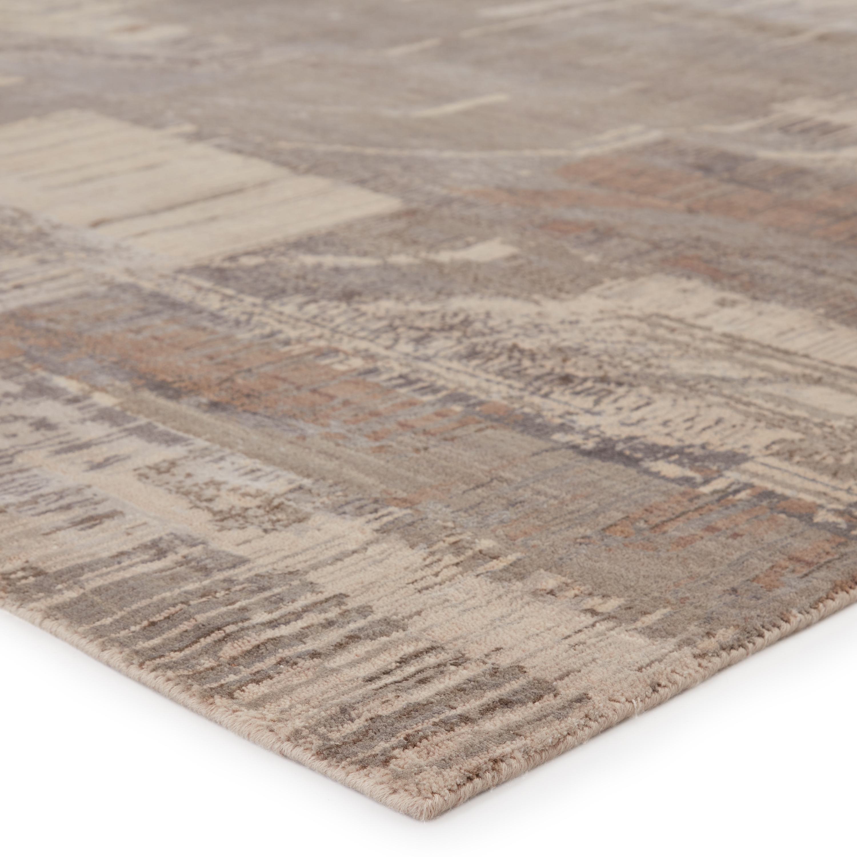 Kavi by Storia Hand-Knotted Abstract Light Gray/ Tan Area Rug (5'6"X8') - Image 1