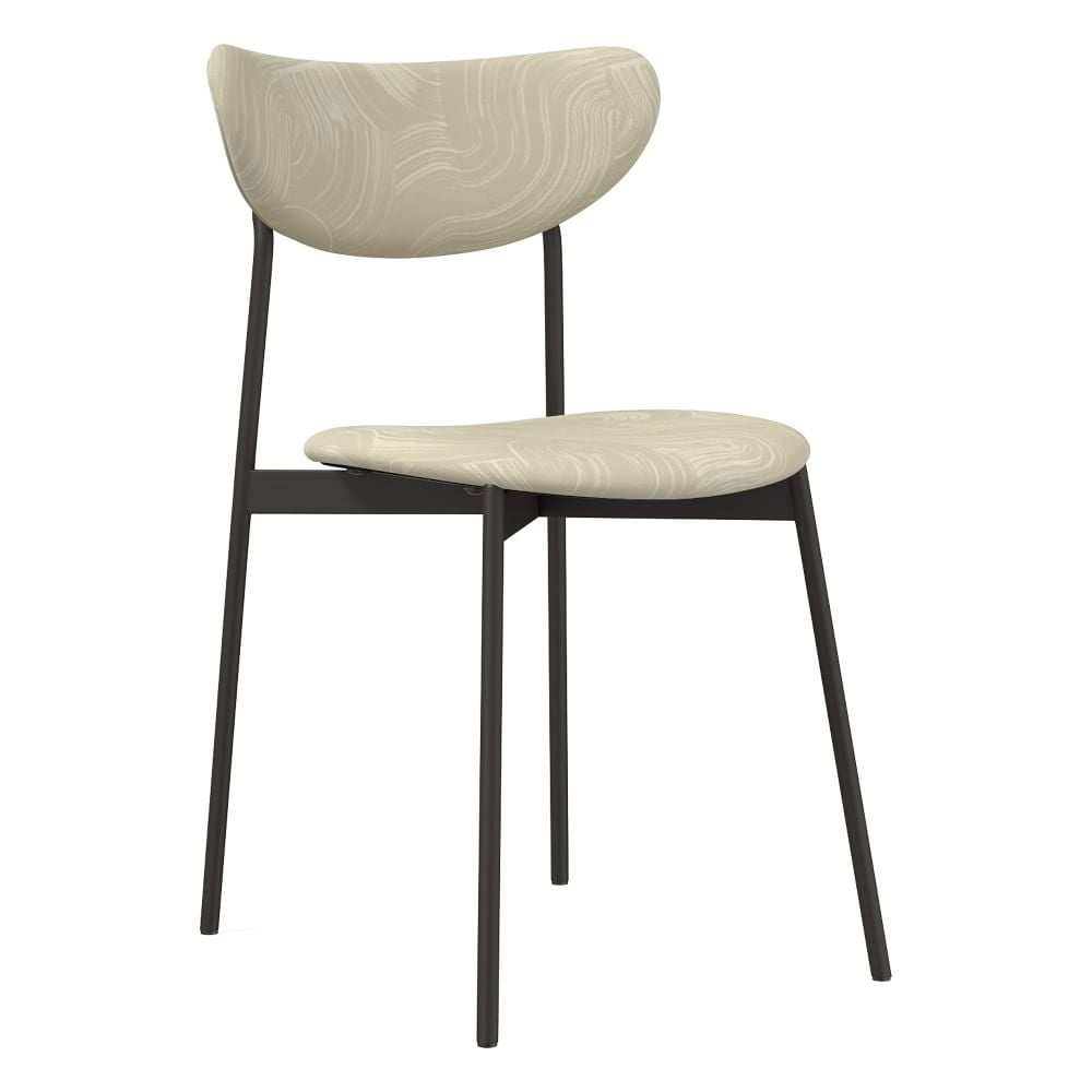 Modern Petal Fully Upholstered Dining Chair, Painted Curves, Belgian Flax, Antique Bronze - Image 0