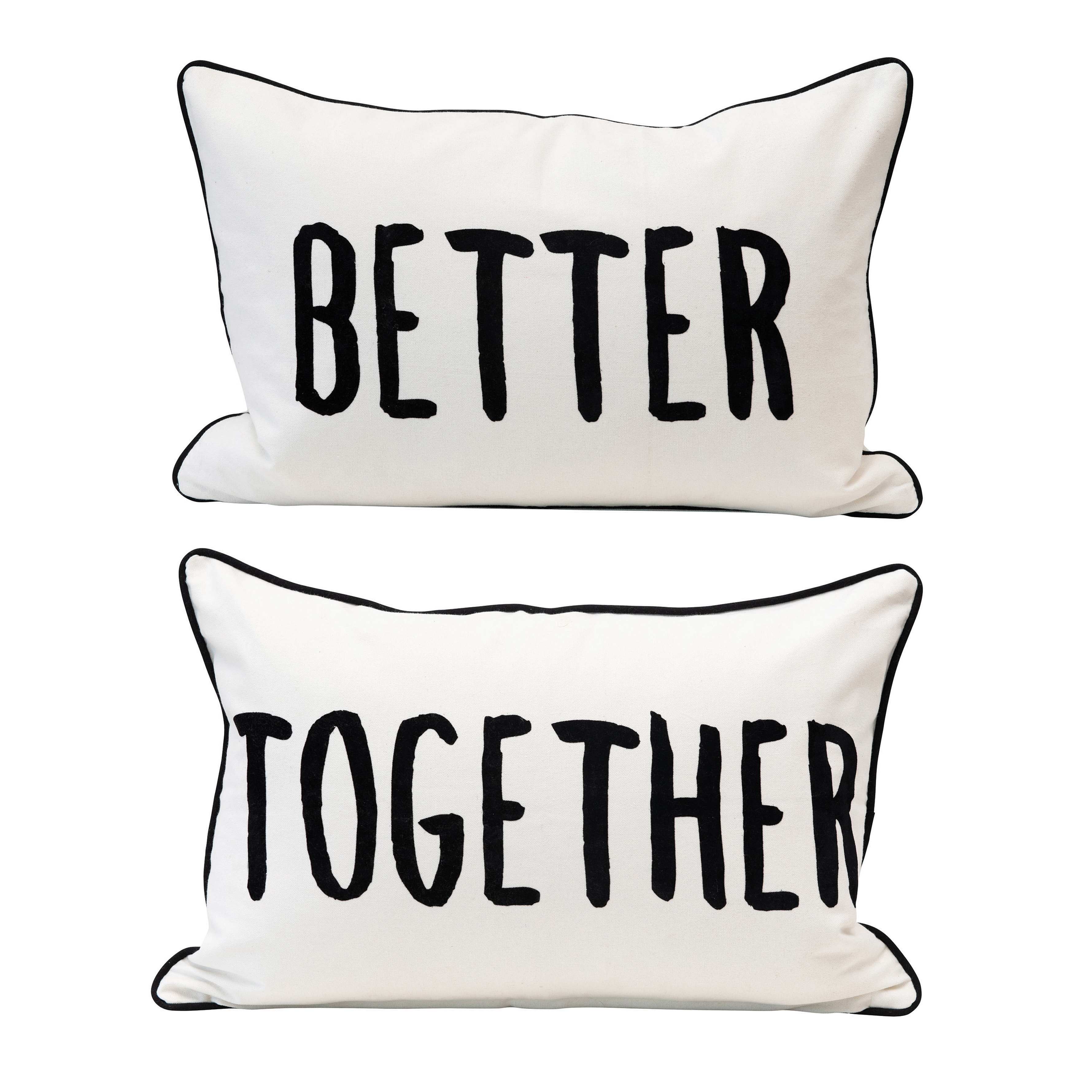 Creative Co-Op Two-Sided Cotton Lumbar Pillow with Applique "Better/Together", Cream and Black - Image 0