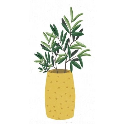 Leafy Fern In Yellow Vase - Print - Image 0